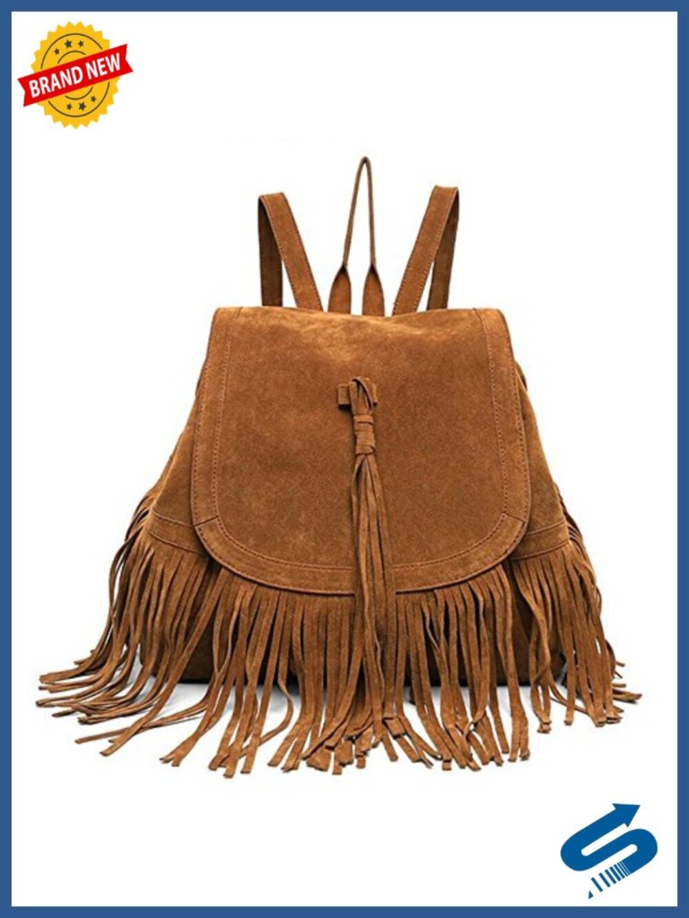 Suede Fringe Tassel Backpack Purse - Faux Leather Travel Daypack